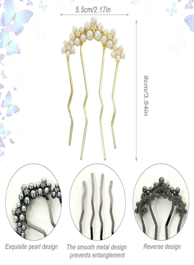 DeepSexual 2Pcs Pearl and Flower U-Shaped Hair Pins for Buns, Vintage Metal Hair Comb, Styling Accessories for Women - Image 2